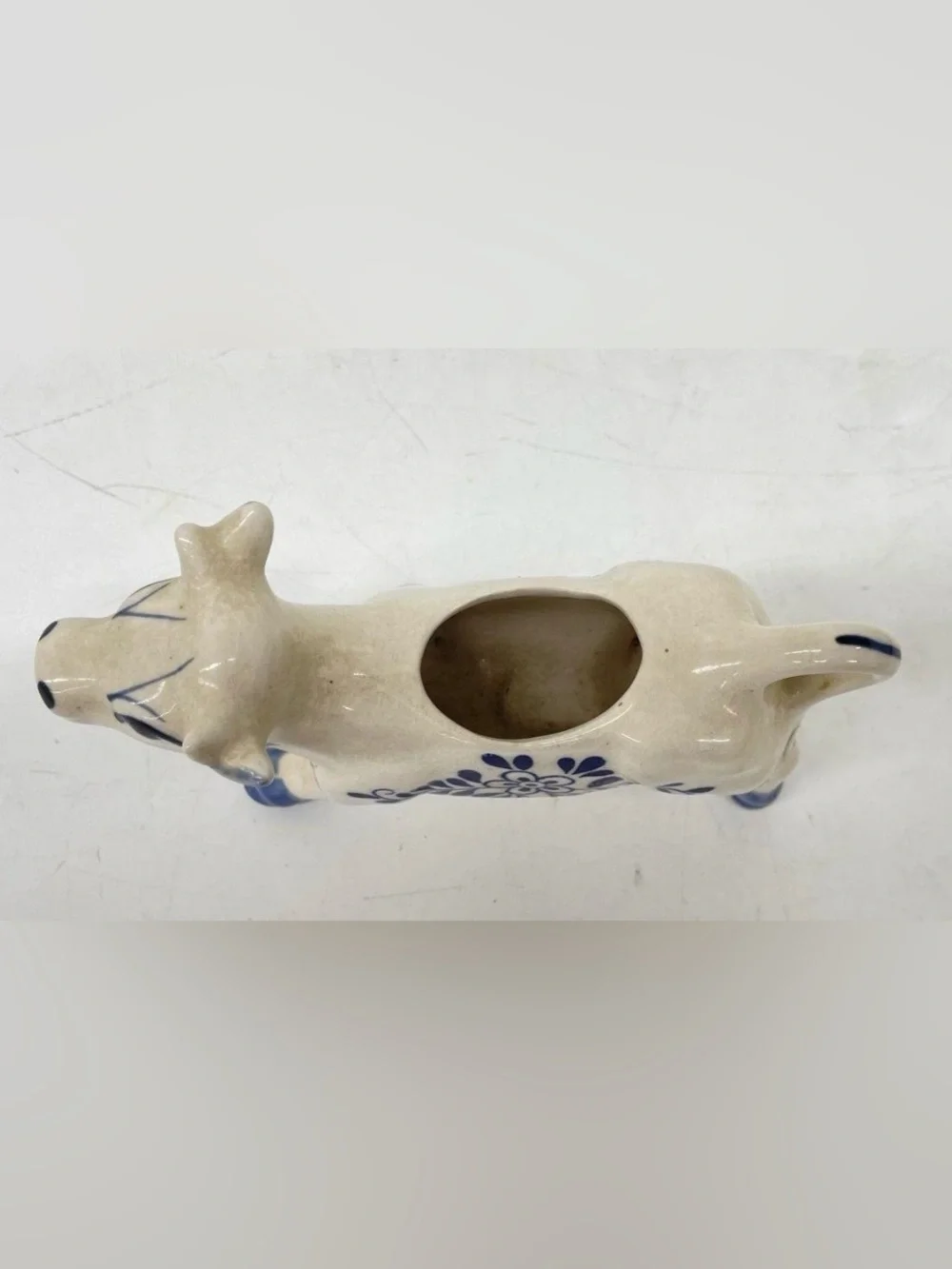 Vintage Hand-Painted Blue & White Ceramic Cow Creamer 🐄
